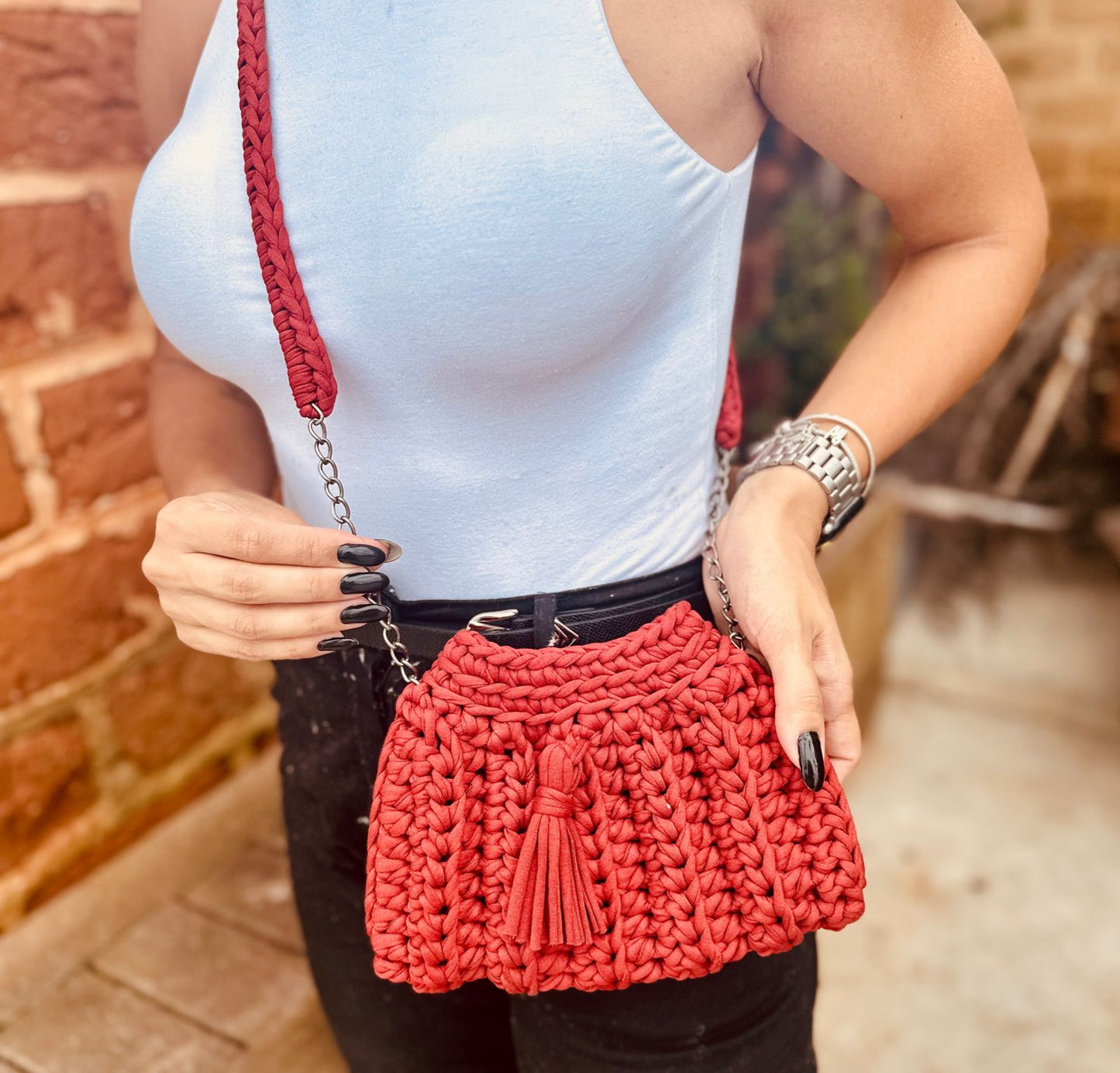 Bolsa Crochê Sanfoninha Vermelha