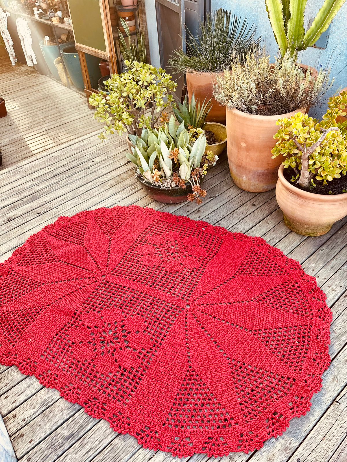 Tapete Oval em Crochê Vermelho