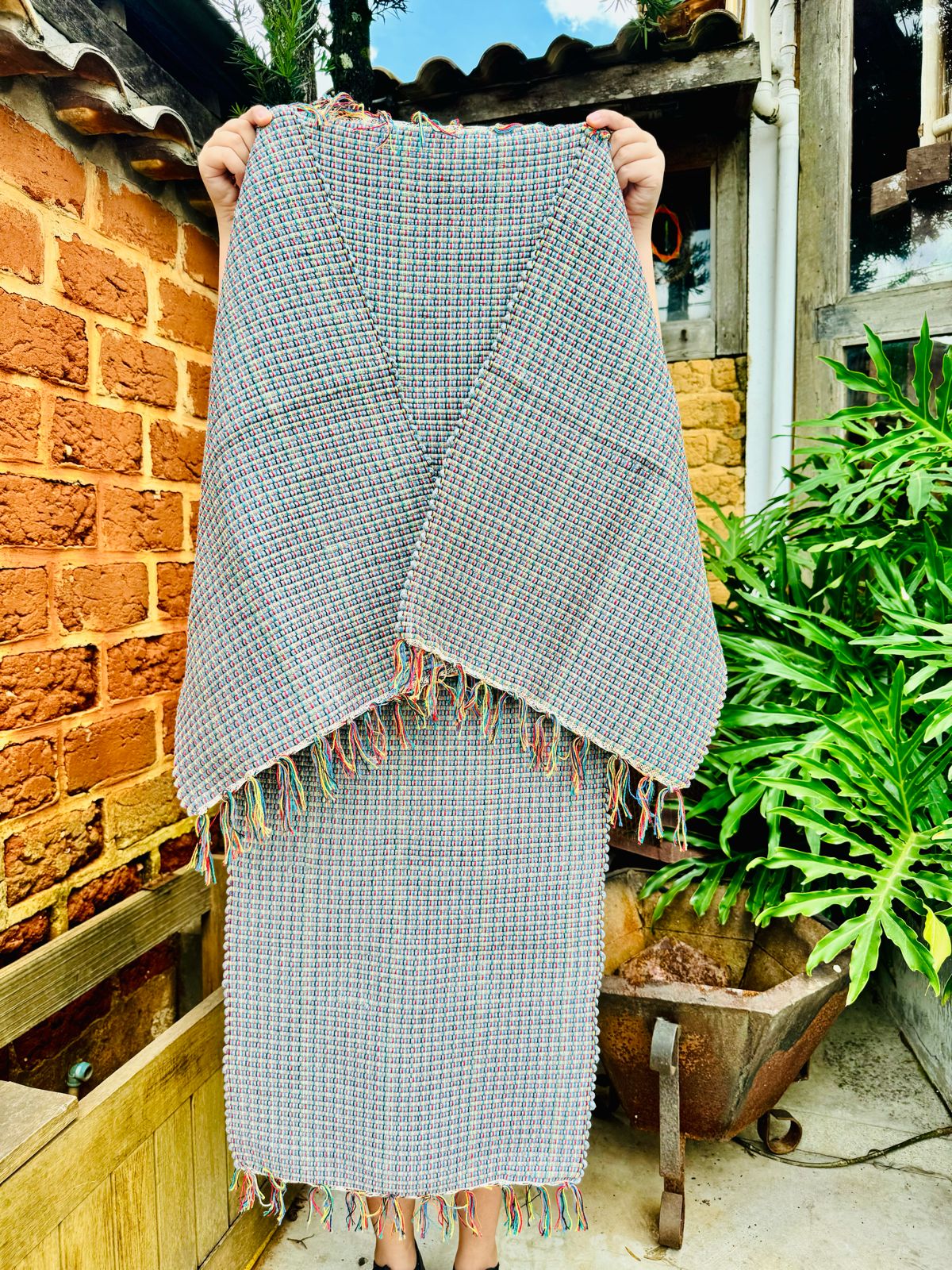 Jogo de Passadeira Malha com 3 Peças Cinza Colorido Mesclado Mini