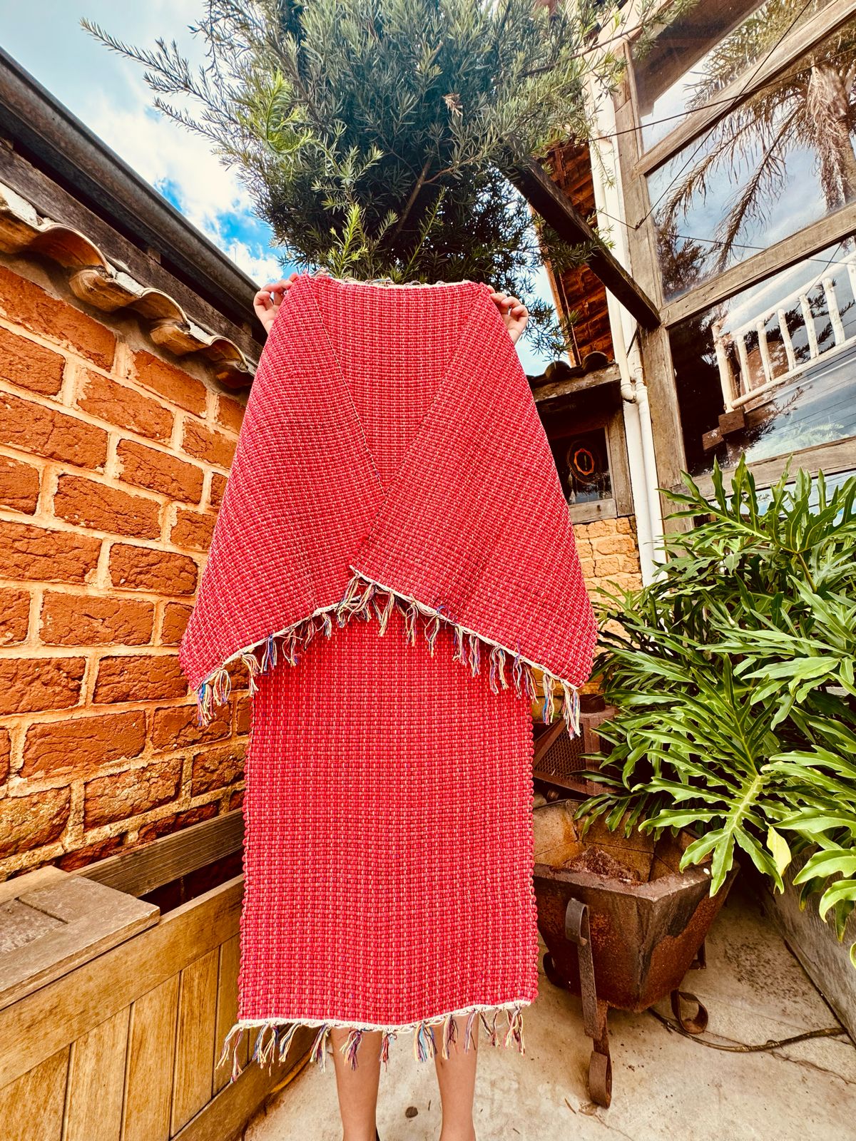 Jogo de Passadeira Malha com 3 Peças Vermelho Mesclado Mini