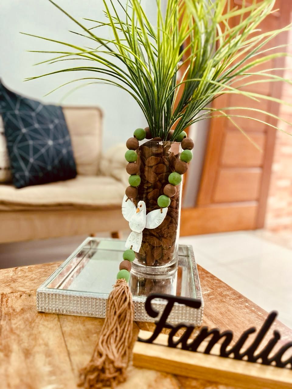 Enfeite de Porta / Mini Colar / Terço de Mesa Decorativo Divino Verde