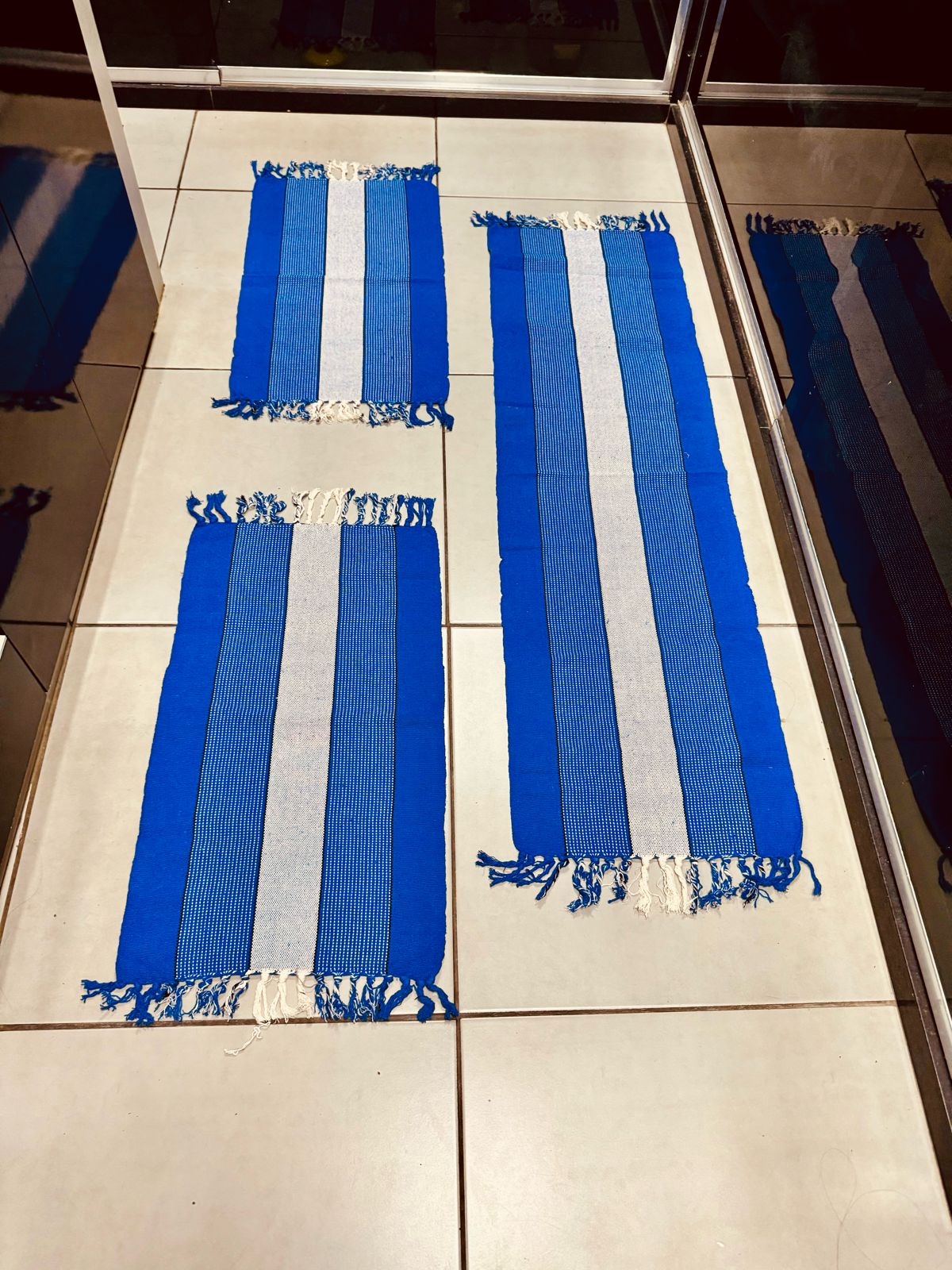 Jogo de Passadeira com 3 Peças em Algodão Comum Azul