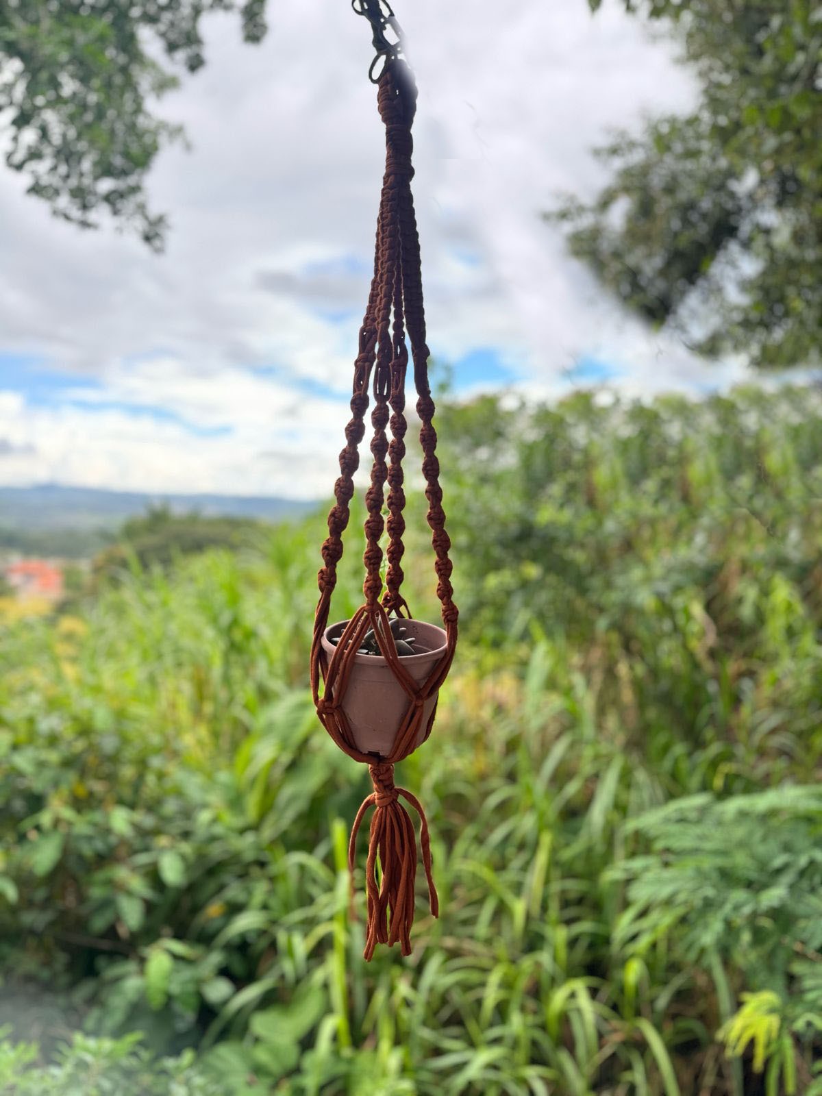 Suporte de Planta em Macramê Malha Um Vaso Terracota