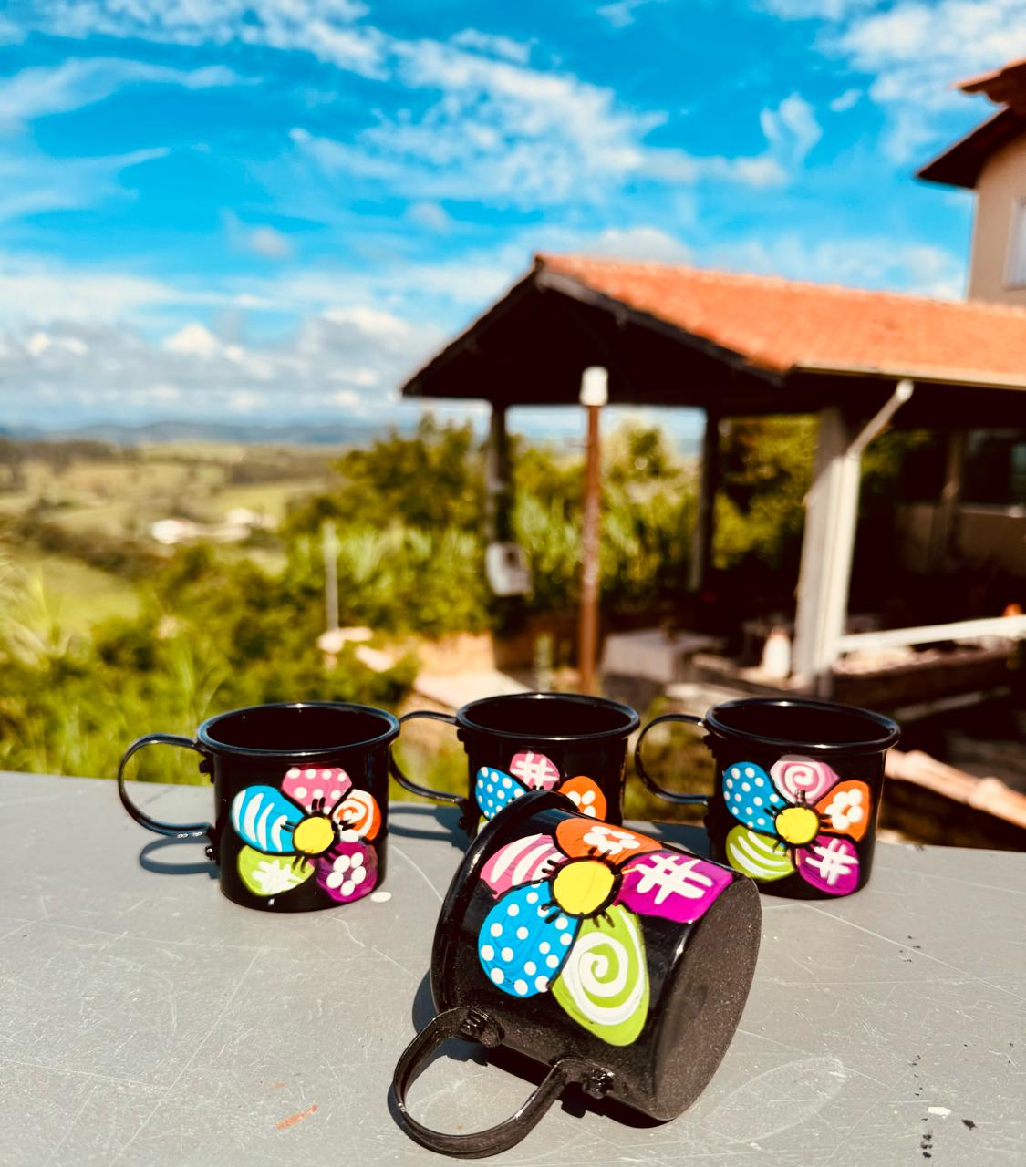 Kit 4 Canecas Alumínio Pintada Preta