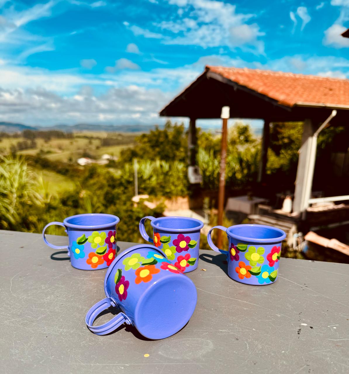 Kit 4 Canecas Alumínio Pintada Lilás