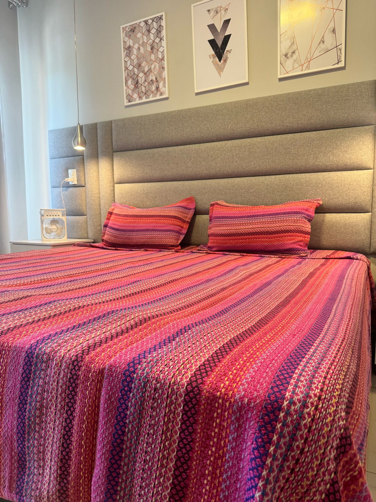 Kit Colcha Indiana + Porta Travesseiros Casal Rosa Pink