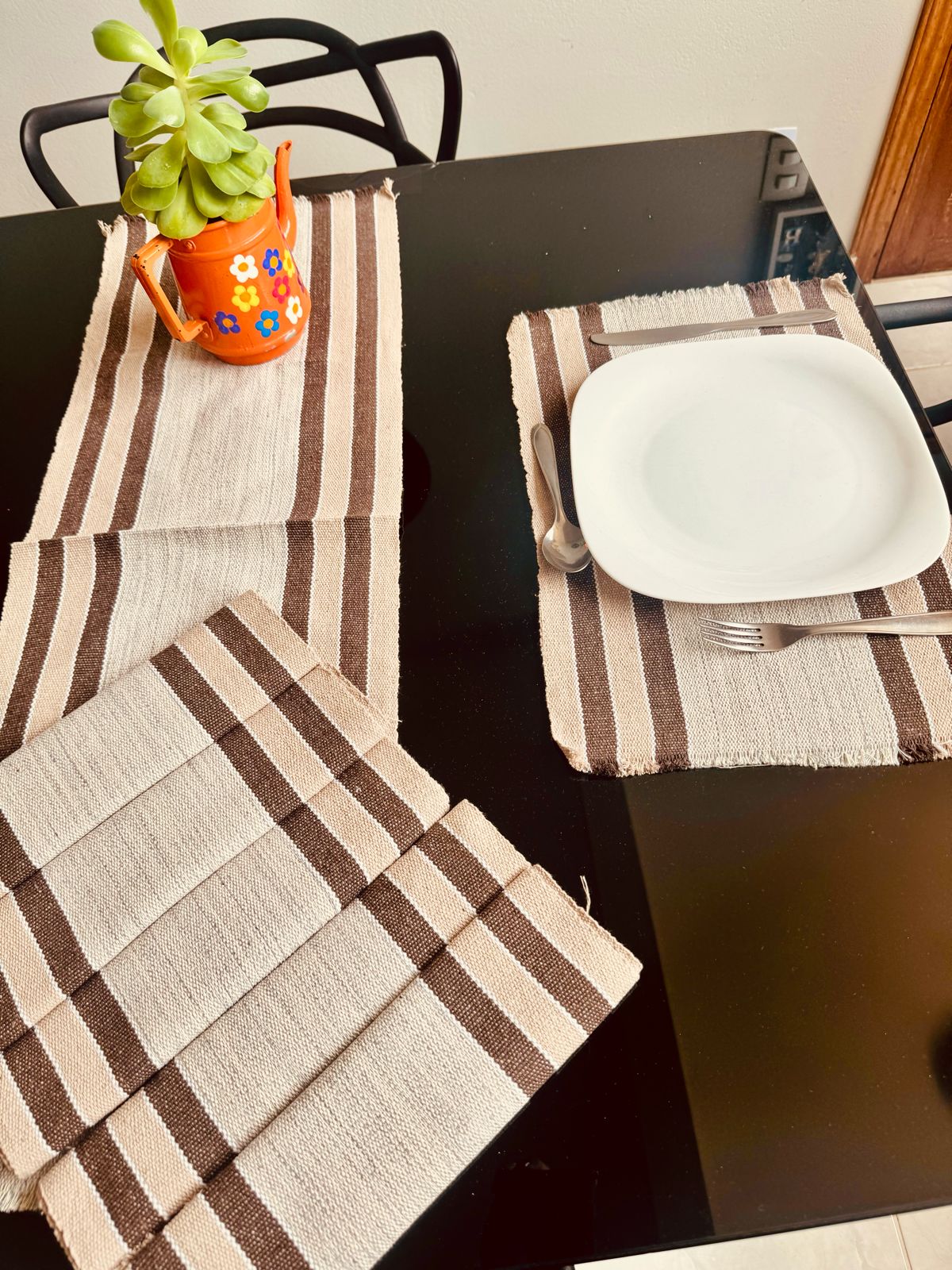 Jogo Americano Comum Marrom e Bege 7 Peças