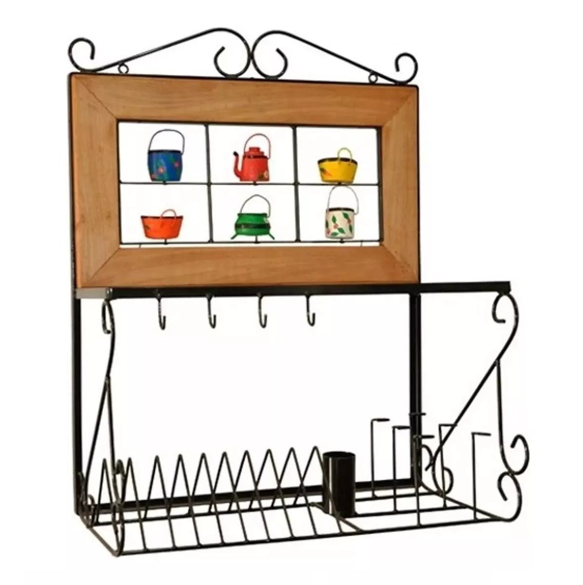 Paneleiro Rústico Escorredor Louças De Ferro E Madeira 60 Cm Panelinhas
