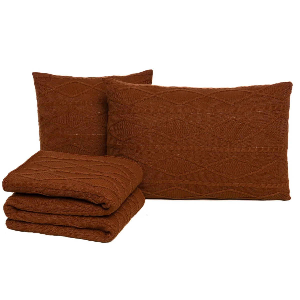 Kit Peseira + 2 Porta Travesseiros de Tricô Carrancas 0,60x2,30 Terracota