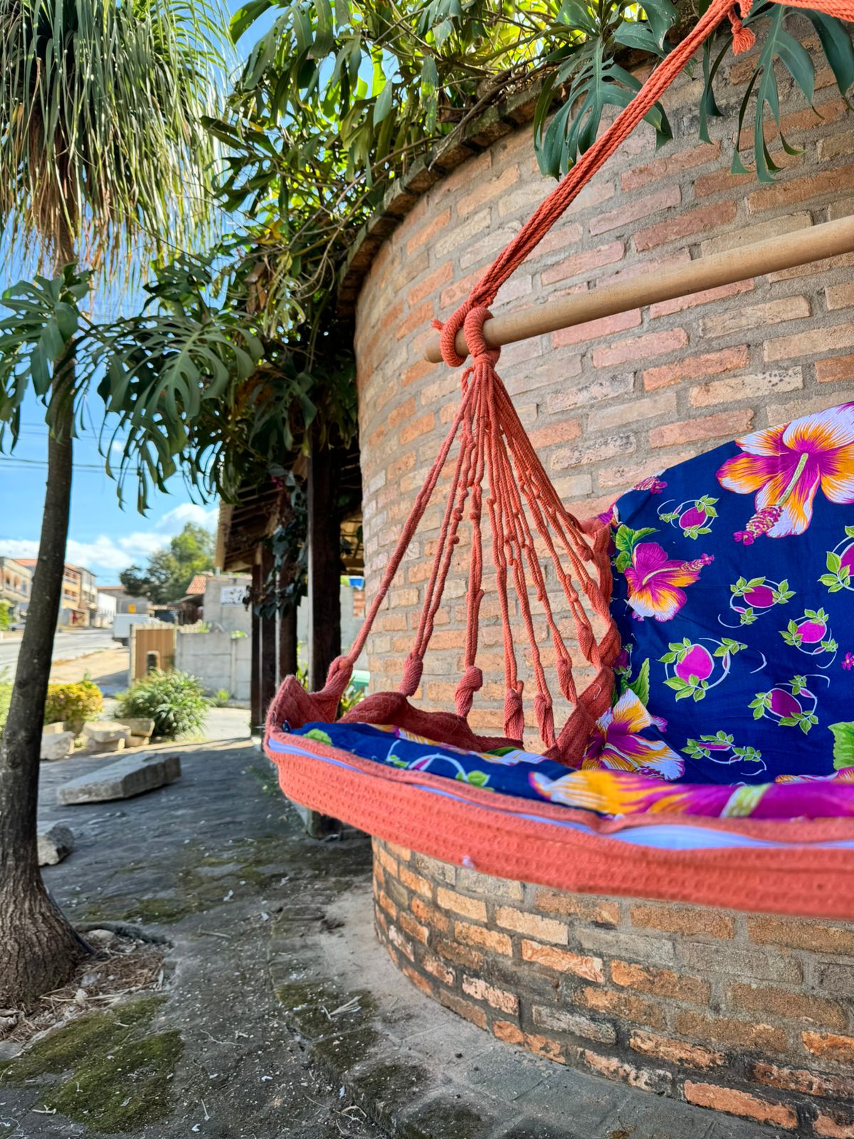 Rede Cadeira De Balanço Chita Laranja com Azul