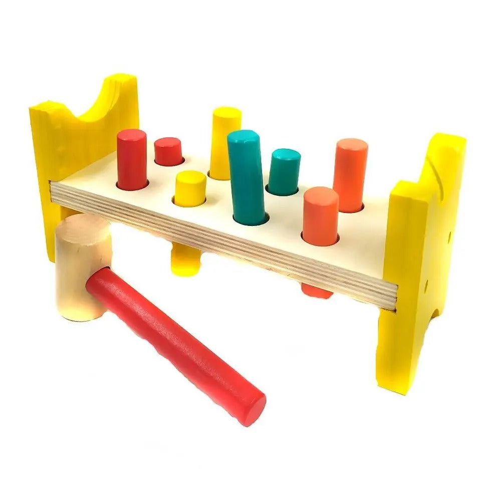 Brinquedo Educativo Bate Pinos De Madeira Martelo