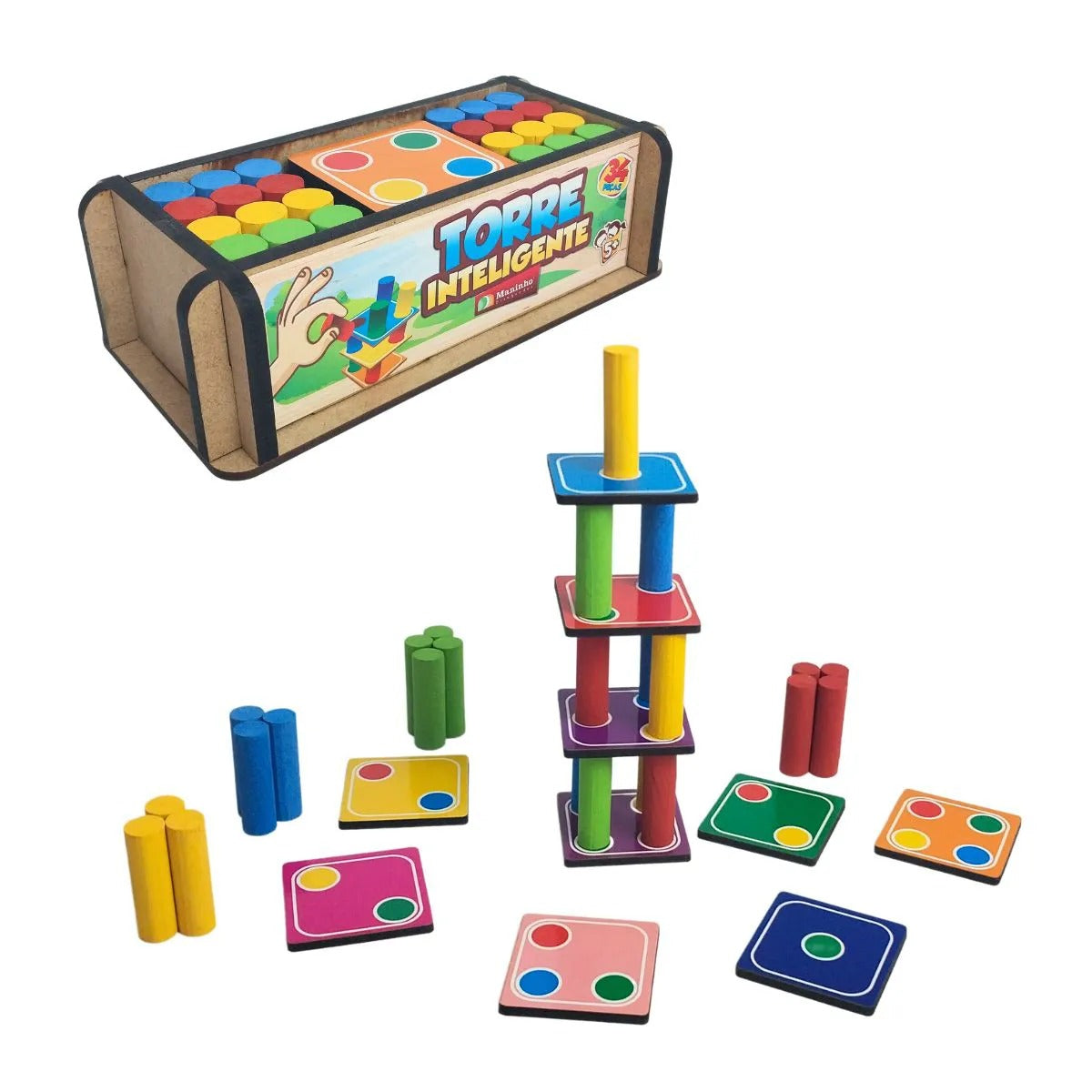 Brinquedo Pedagógico Educativo Em Madeira Torre Inteligente