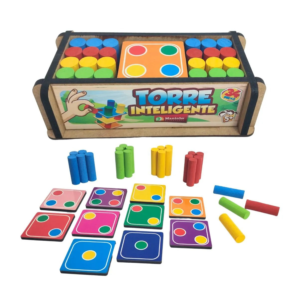 Brinquedo Pedagógico Educativo Em Madeira Torre Inteligente