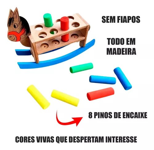 Brinquedo Cavalinho Balanço Com Pinos Encaixe Coloridos