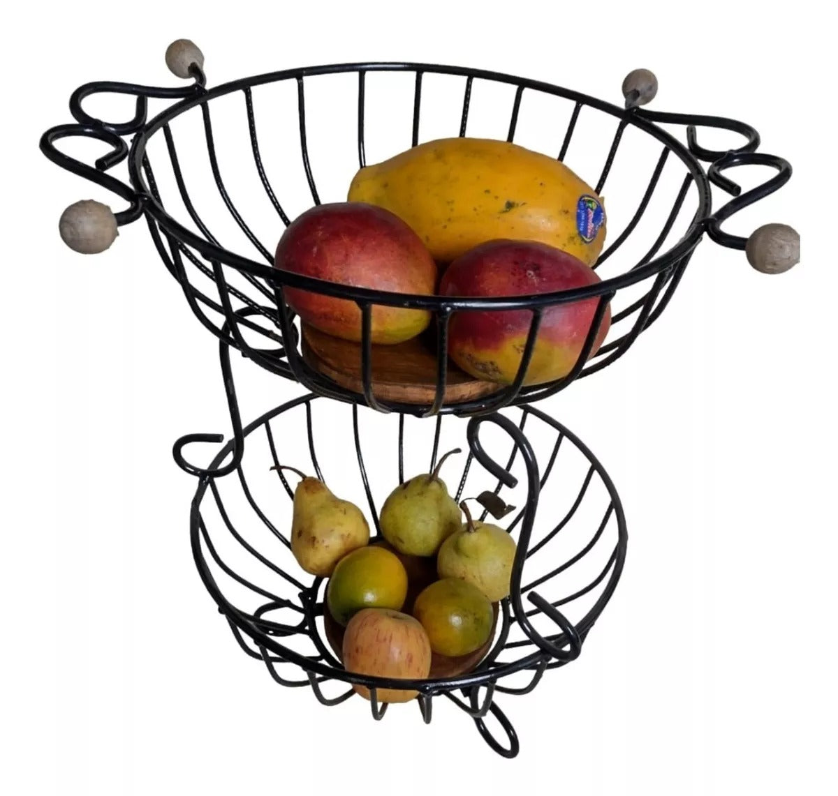 Fruteira Dupla De Chão 2 Andares Em Ferro E Madeira G Redonda