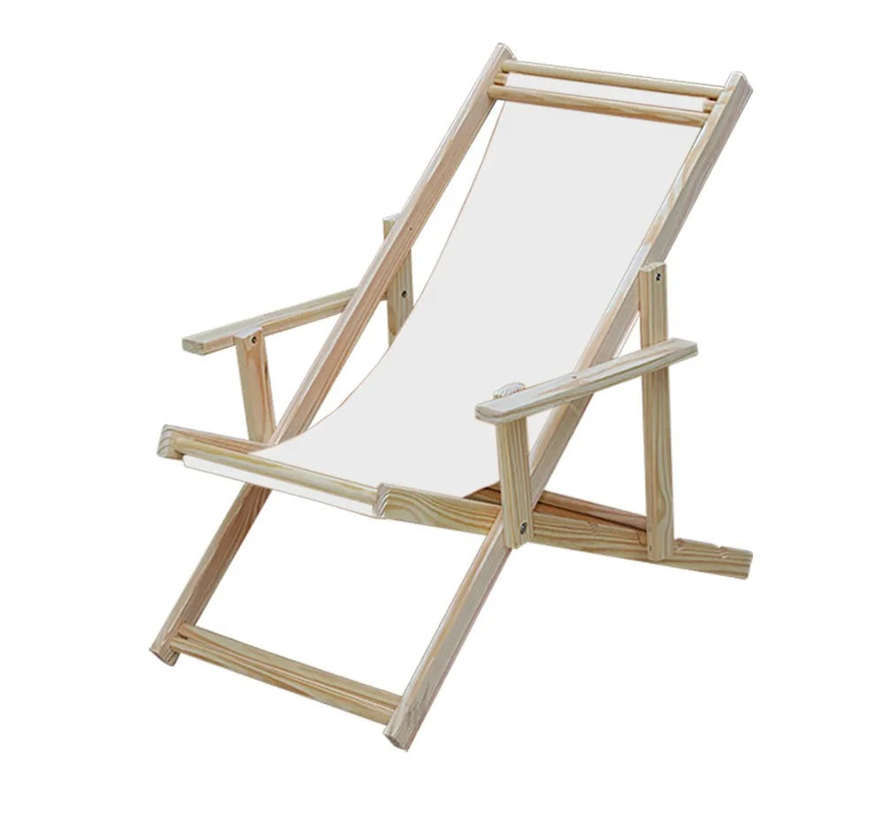 Cadeira Espreguiçadeira Dobrável Madeira Maciça Natural com Tecido Off White