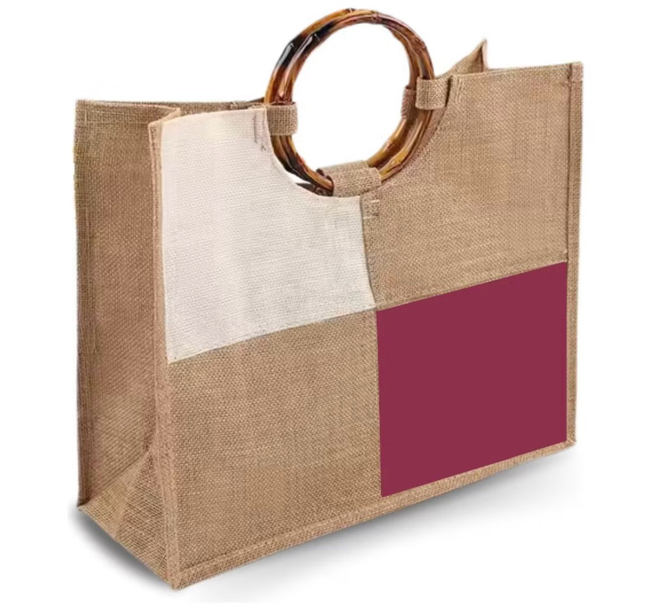Bolsa Juta Quadriculada Alça Bambu