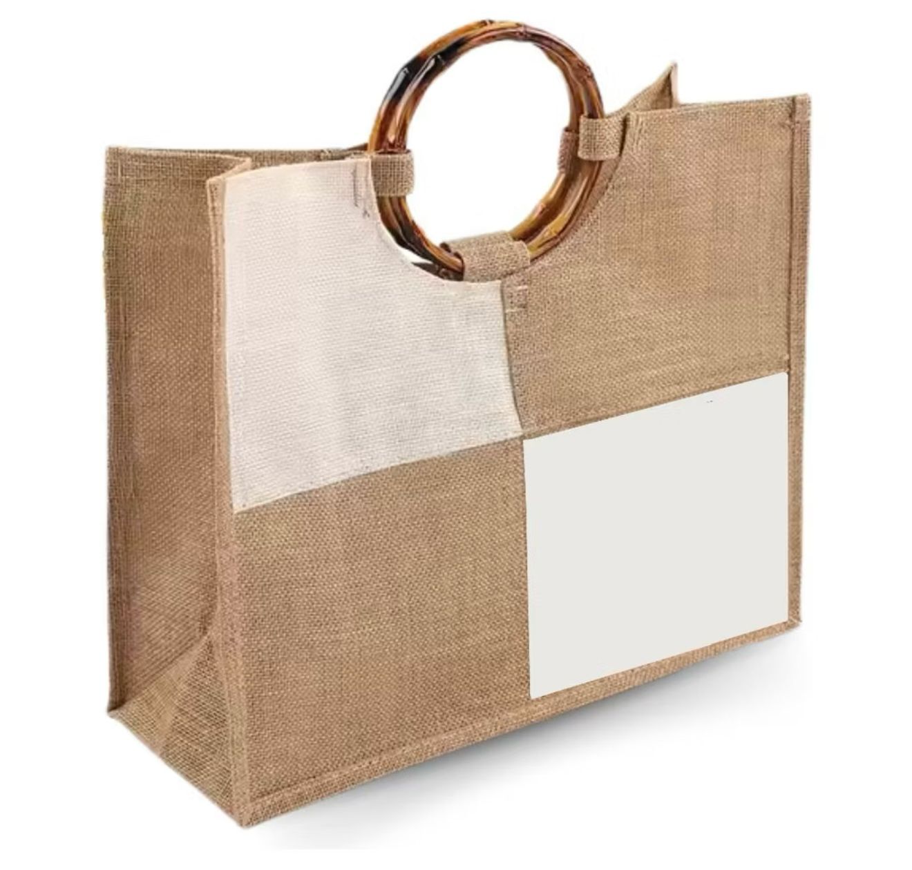 Bolsa Juta Quadriculada Alça Bambu