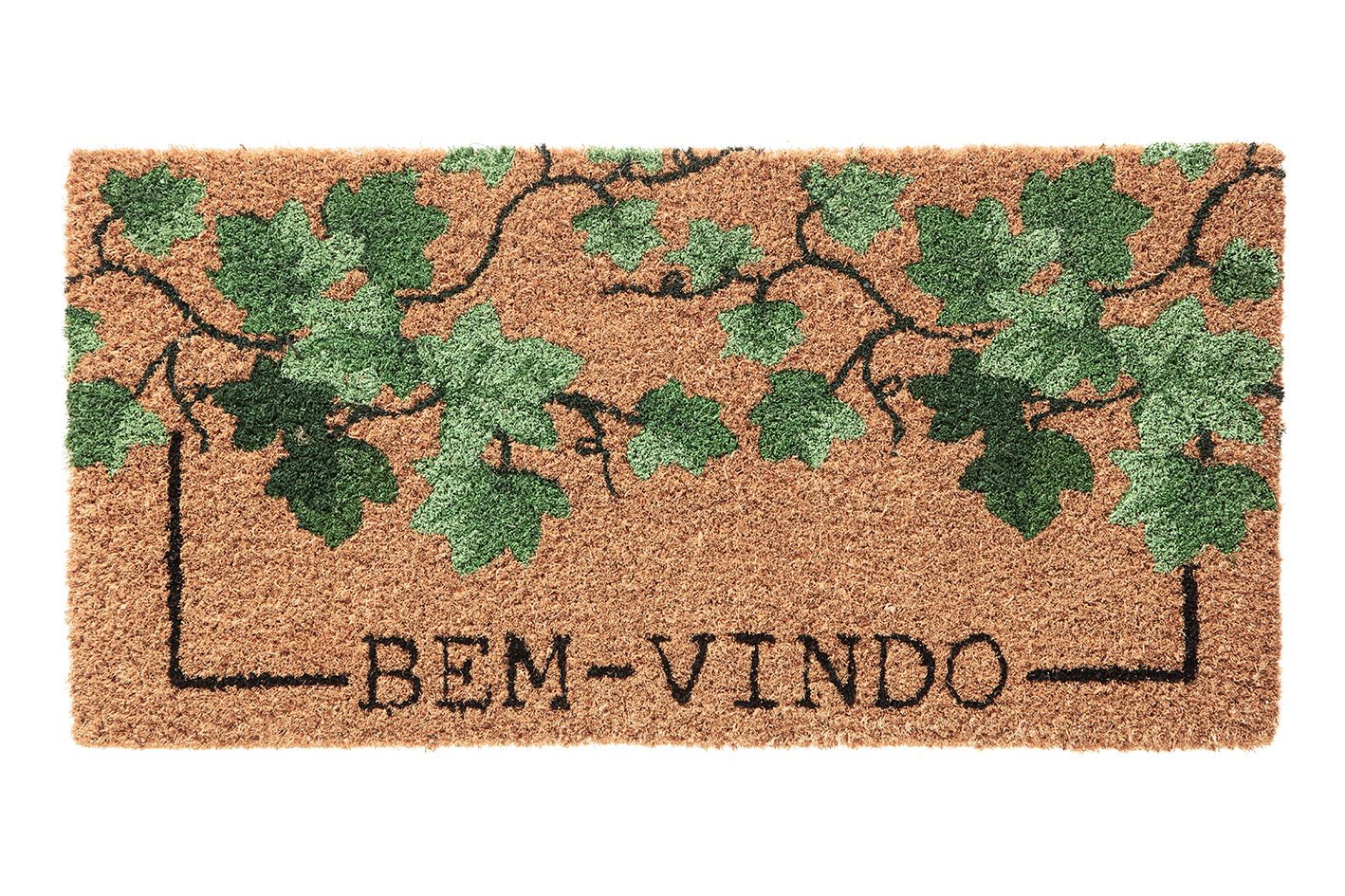 Tapete Bem Vindo Fibra de Coco Antiderrapante Bem Vindo Folhas Verde