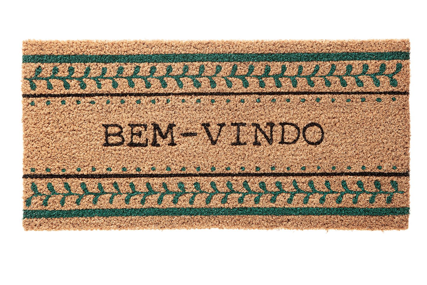 Tapete Bem Vindo Fibra de Coco Antiderrapante Bem Vindo Moldura Verde