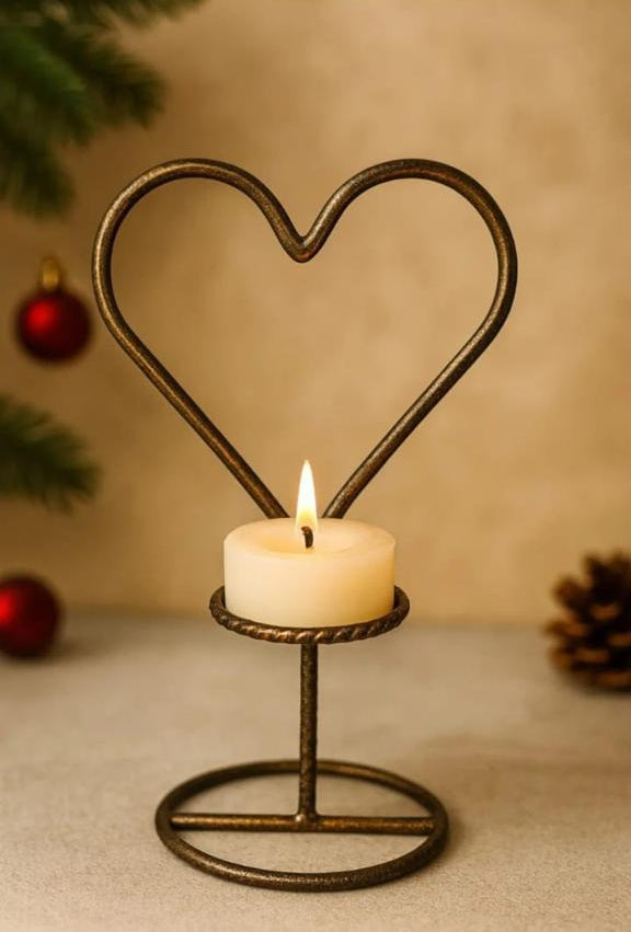 Porta Velas Coração em Ferro Natal