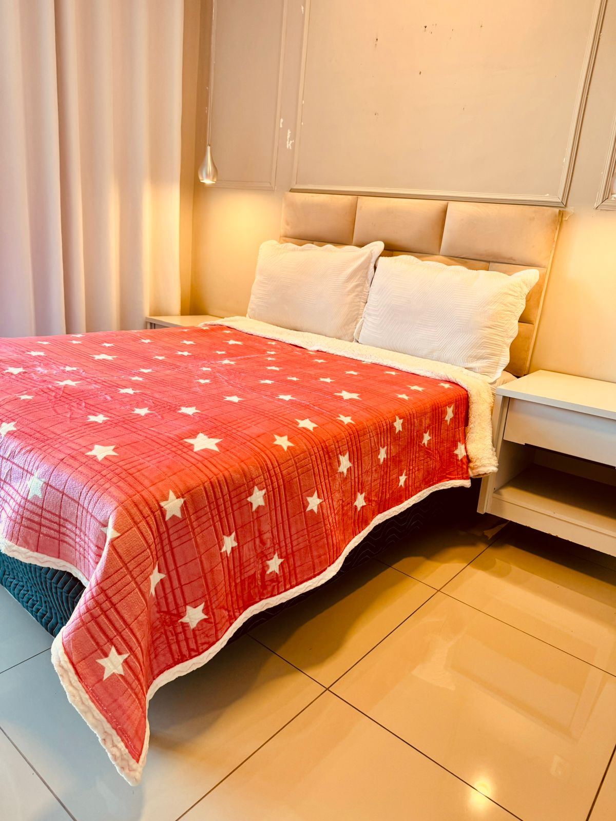 Manta Microfibra Sherpa Pelo Carneiro Estrela Rosa