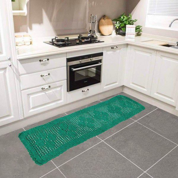 Caminho de Mesa / Passadeira Crochê Retangular Verde 128x40cm