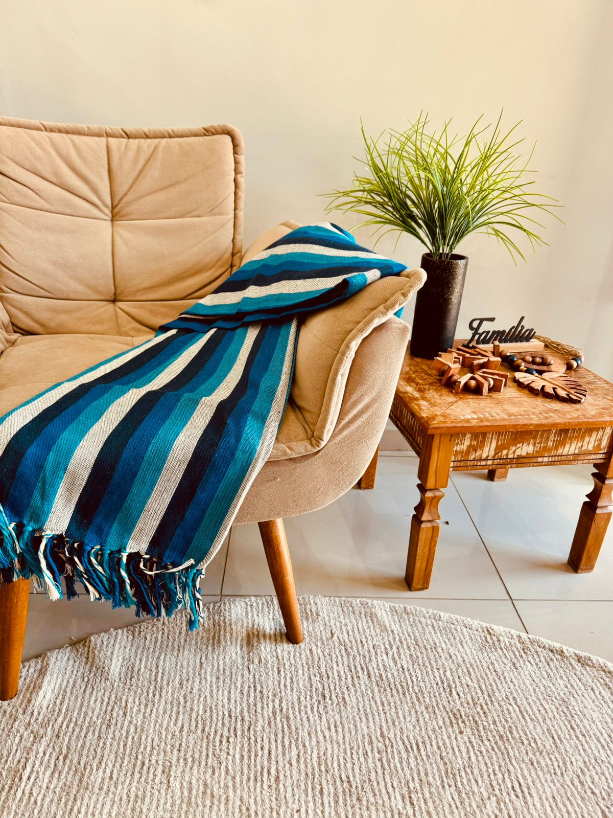 Manta para Sofá Básica Gigante Listrada Azul 1,40x2,20m