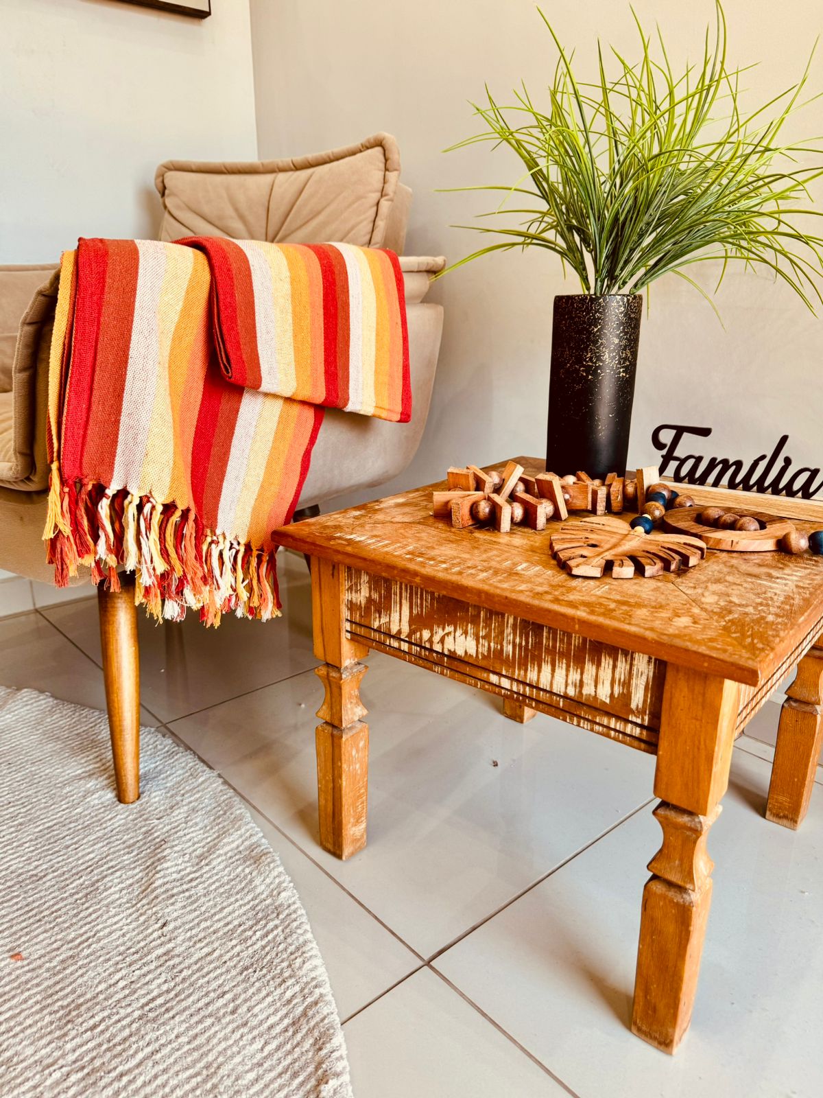 Manta para Sofá Básica Gigante Listrada Vermelha e Laranja 1,40x2,20m