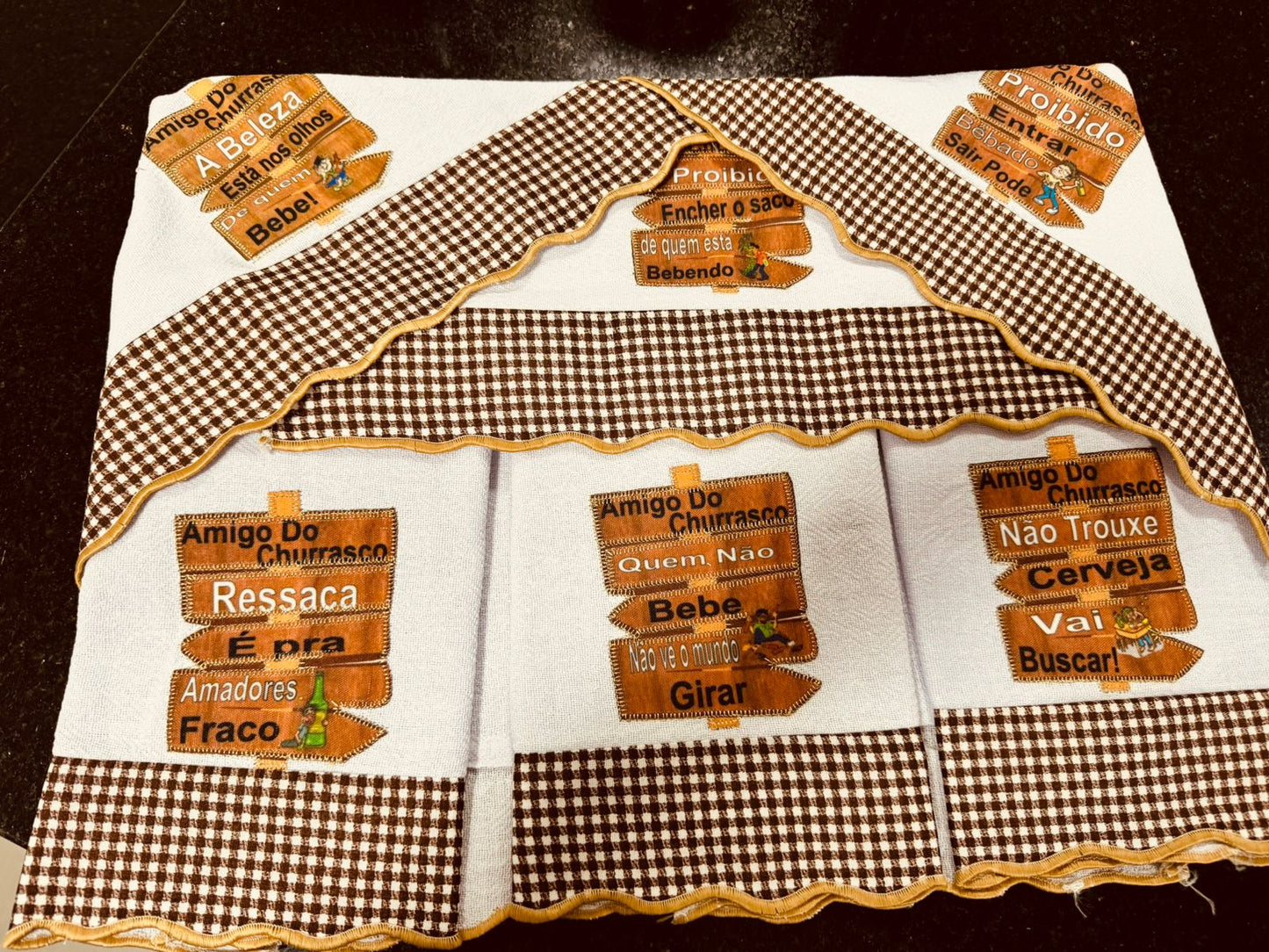 Kit 7 Panos de Prato Decorados - Semaninha Amigos do Churrasco