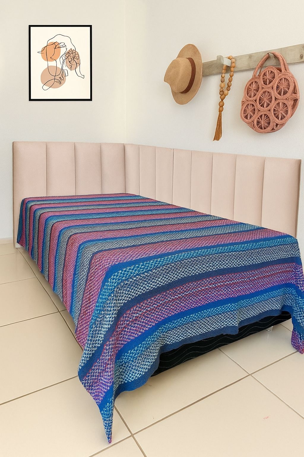 Colcha Indiana Solteiro Azul