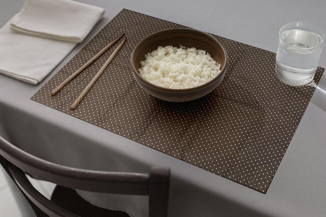 Jogo Americano Dupla Face Tricoline Poá Marrom 6 Peças