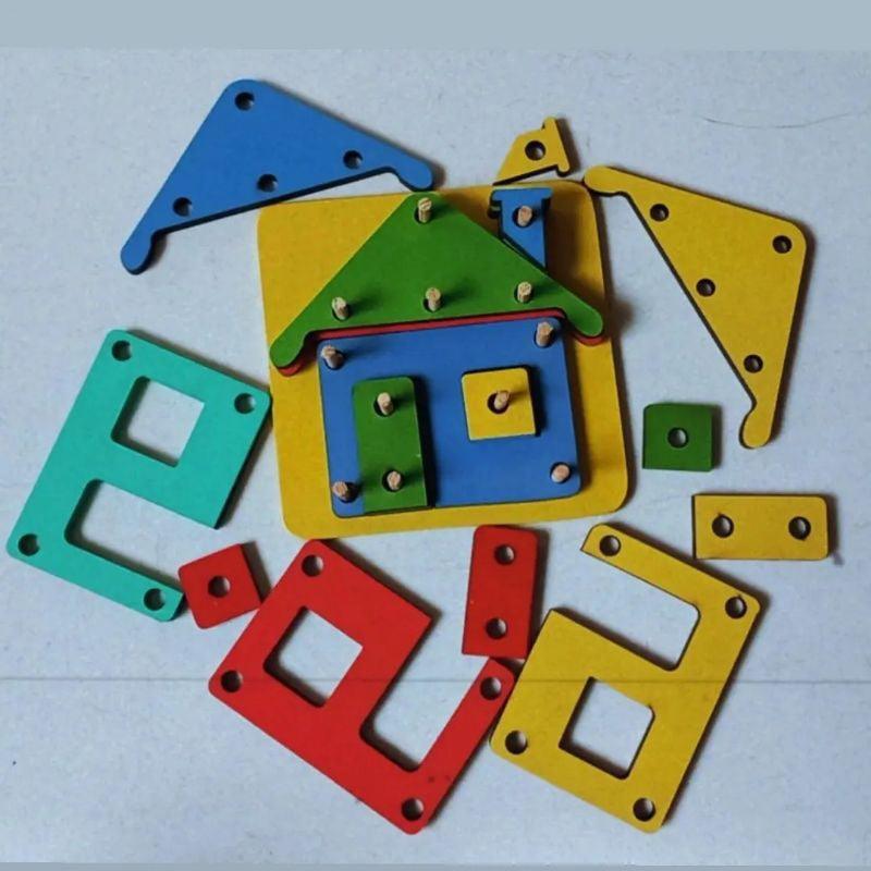 Casinha em Formas Geométricas de Encaixe Madeira Brinquedo Pedagógico