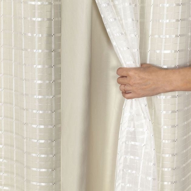 Cortina de Vual Quadriculada com Blackout Marfim 4,00mx2,60m