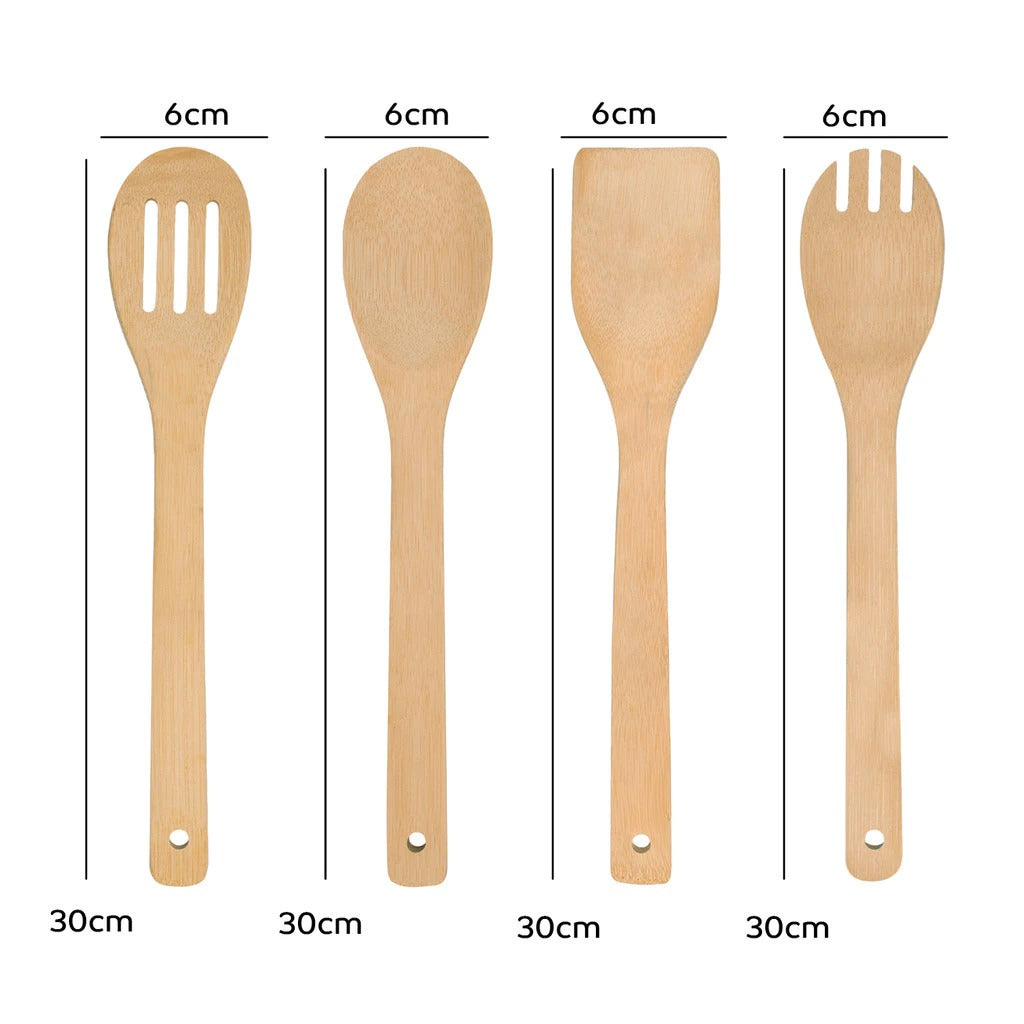 Kit Utensílios De Bambu 5 Peças Ecológico Com Suporte