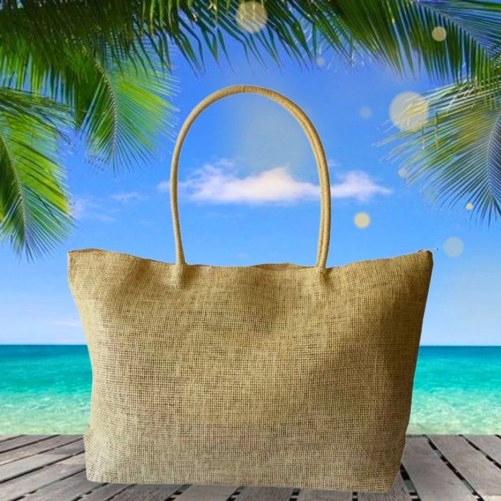 Bolsa Sacola Juta Tote de Praia Cru