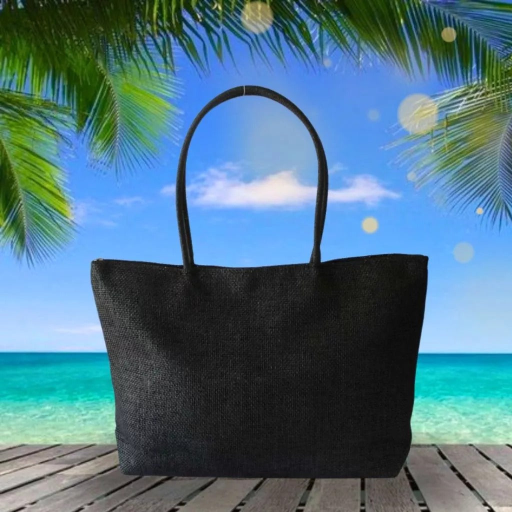 Bolsa Sacola Juta Tote de Praia Preta
