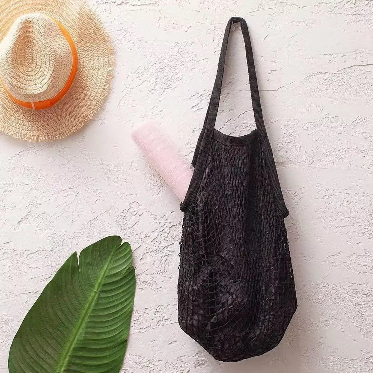 Bolsa Sacola De Rede Vazada Praia Preta