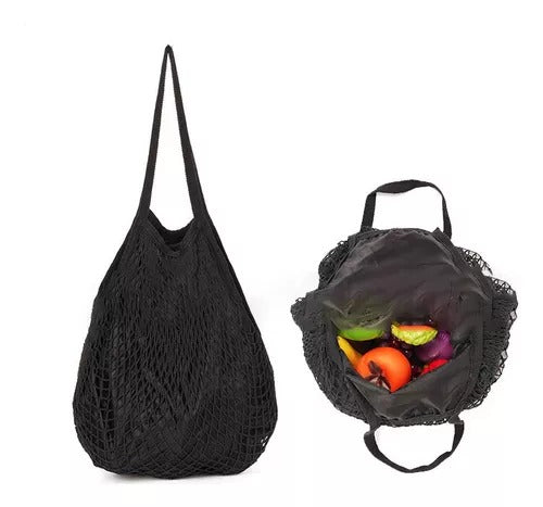 Bolsa Sacola De Rede Vazada Praia Preta