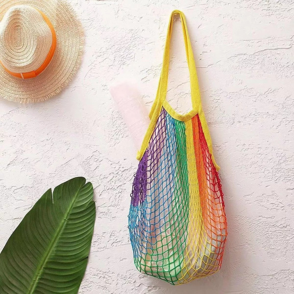 Bolsa Sacola De Rede Vazada Praia Arco Íris