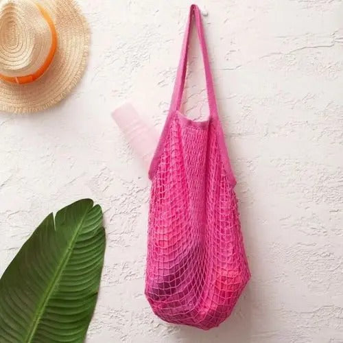 Bolsa Sacola De Rede Vazada Praia Rosa