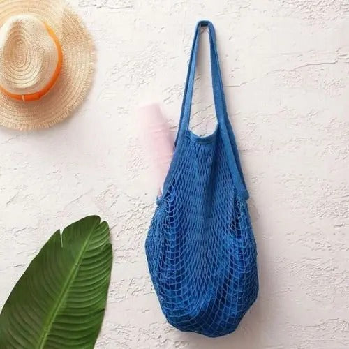 Bolsa Sacola De Rede Vazada Praia Azul