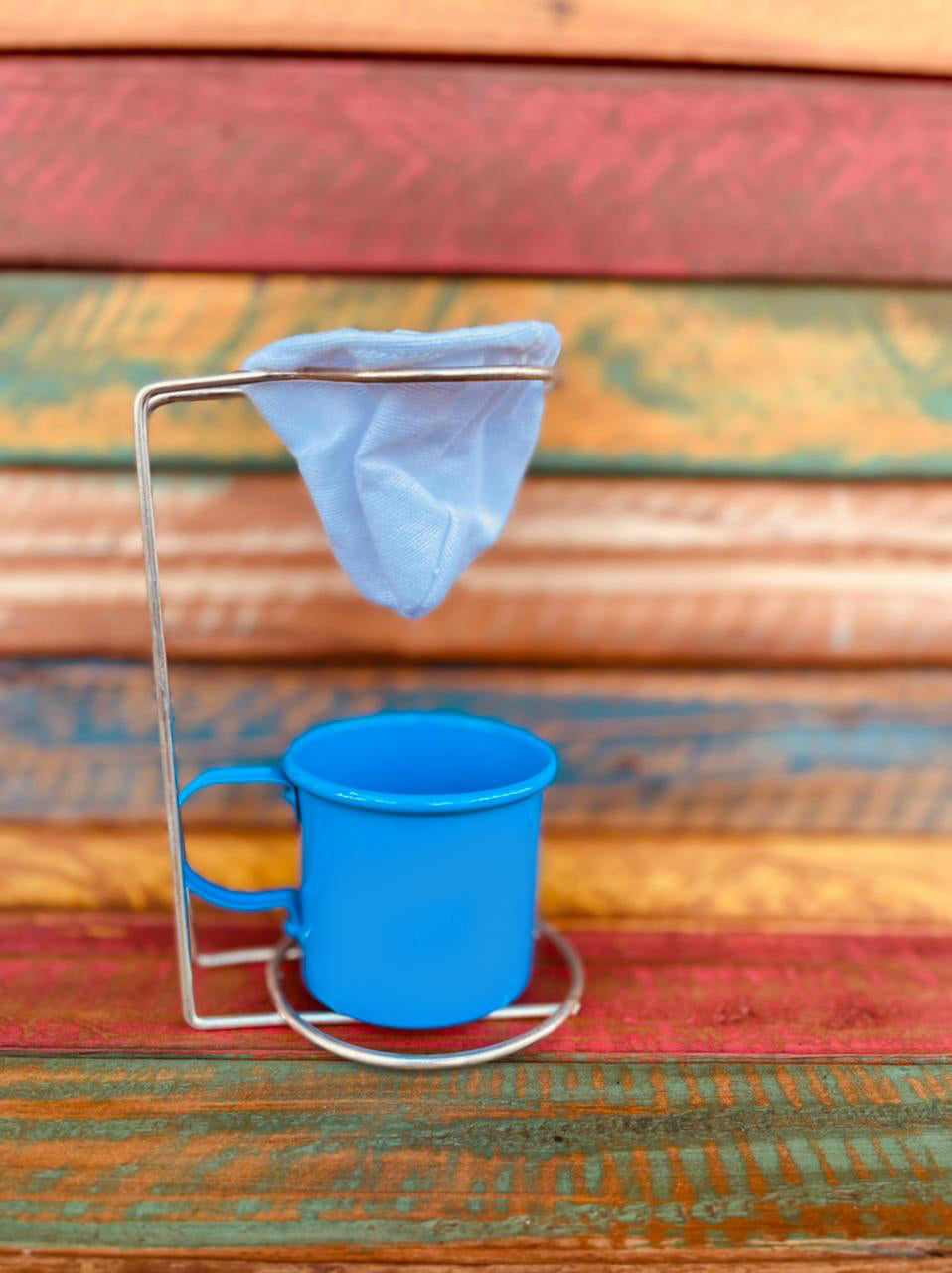 Mini Suporte Cromado Coador de Café com Caneca Azul 100mL