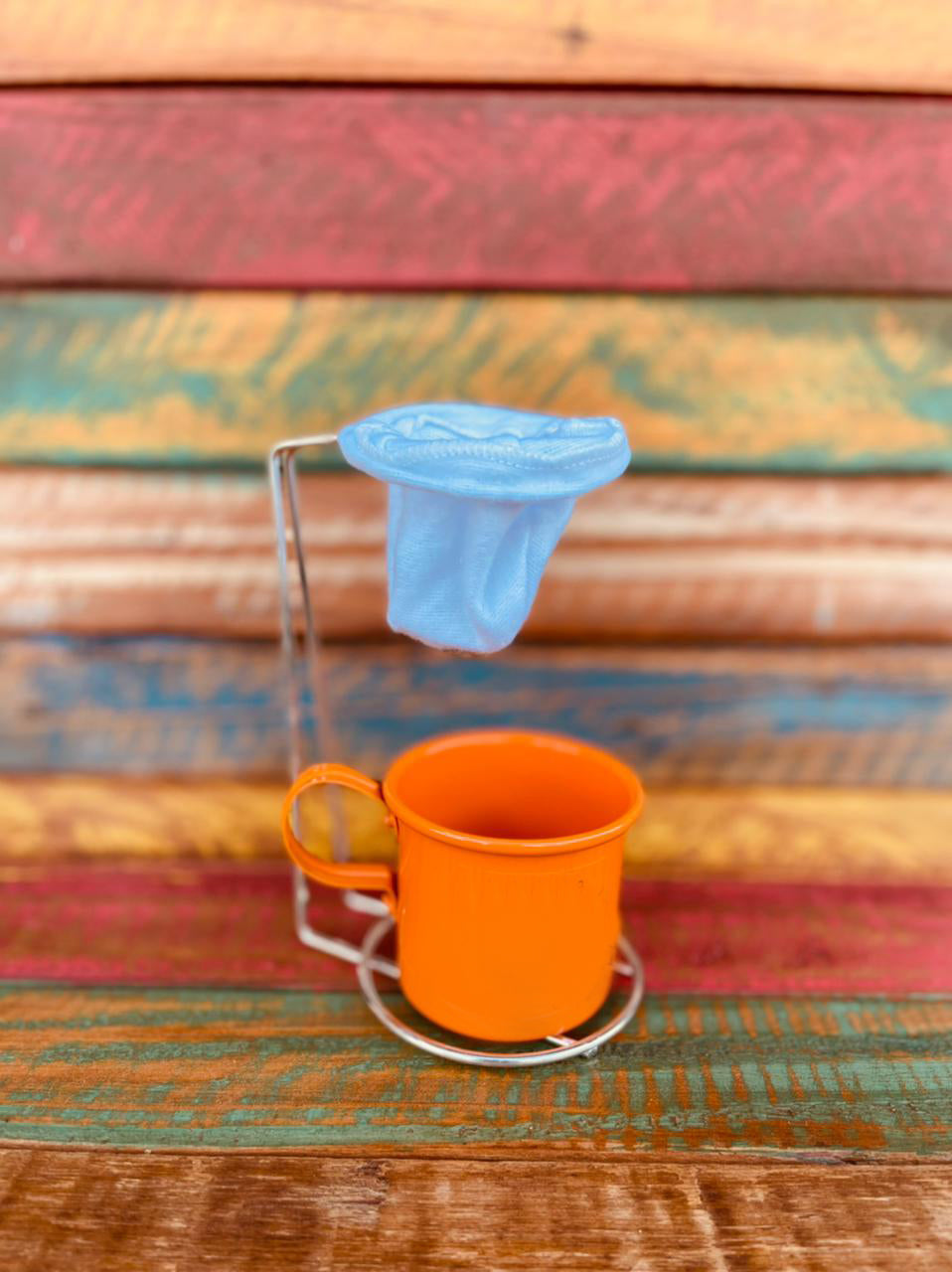 Mini Suporte Cromado Coador de Café com Caneca Laranja 100mL