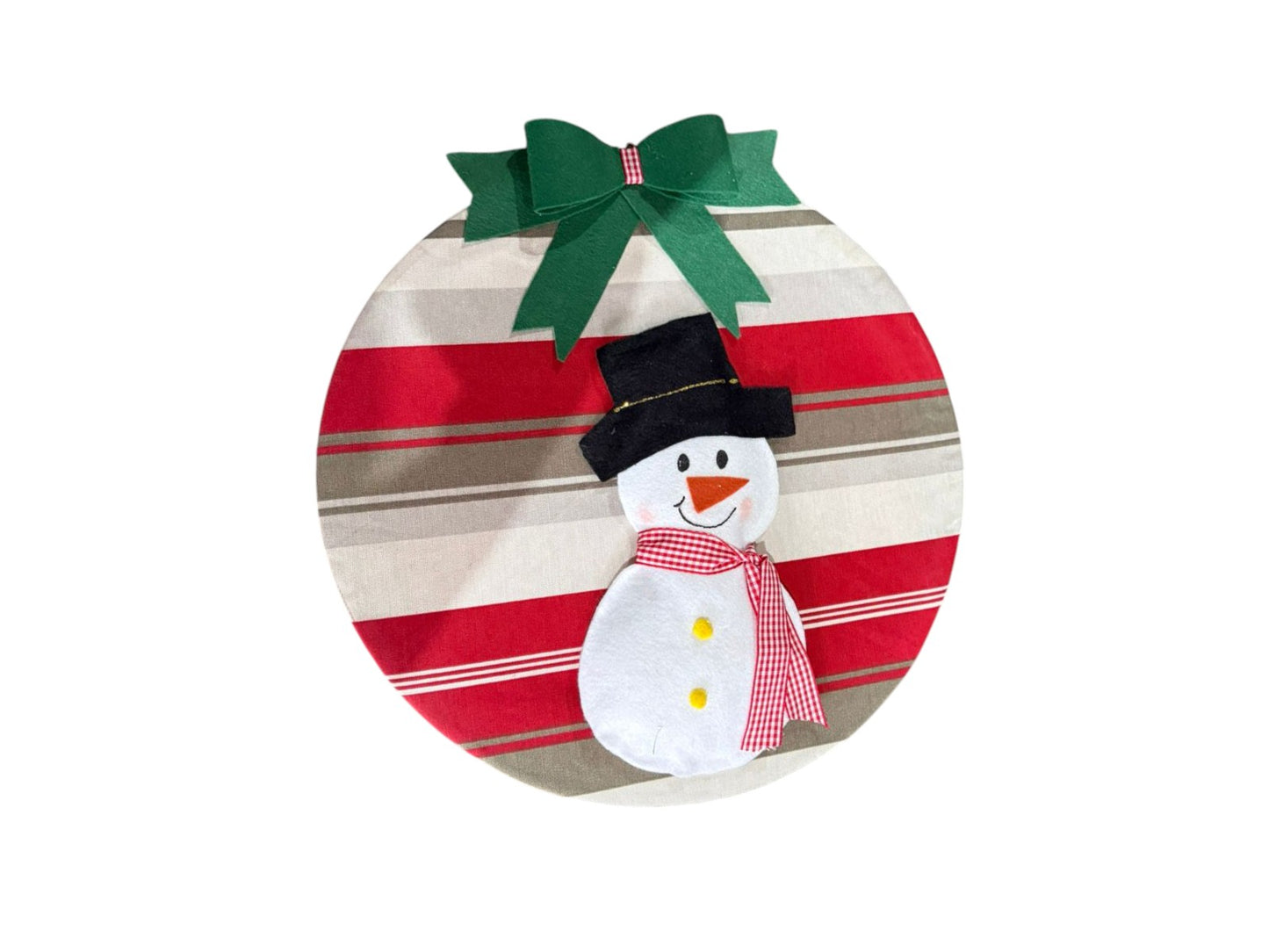 Enfeite de Porta Natal Boneco de Neve Listrado Vermelho em MDF com Feltro