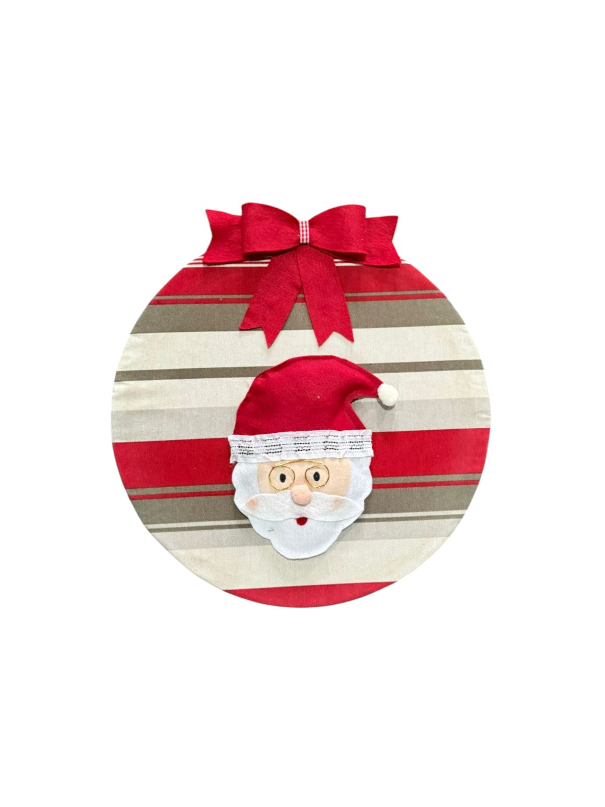 Enfeite de Porta Natal Papai Noel Listrado Vermelho em MDF com Feltro
