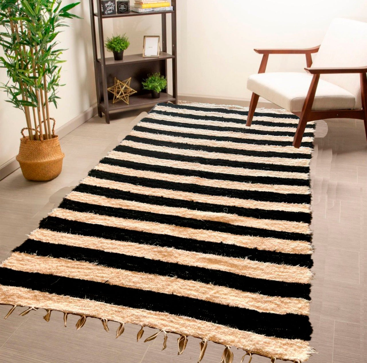 Tapete Felpudo Listrado Preto 2,0x1,0m