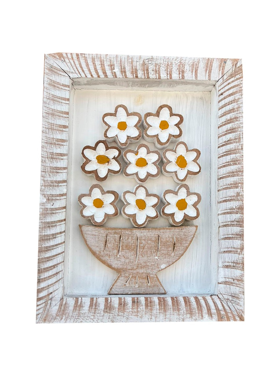 Quadro Madeira Flores Branco P 18x25