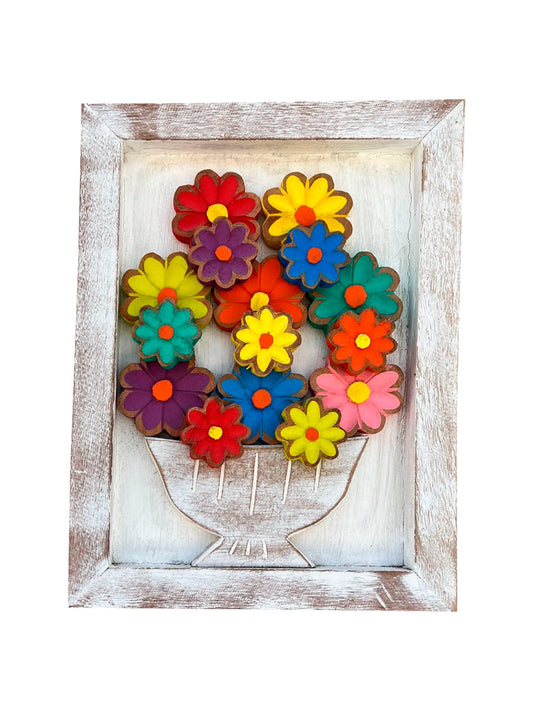 Quadro Madeira Flores Colorido 40x30