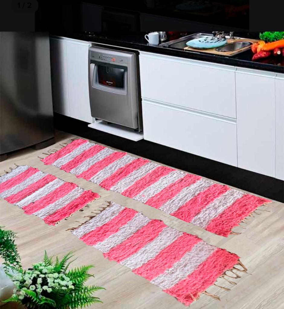 Jogo de Passadeira Felpudo Rosa Bebê Listrado G